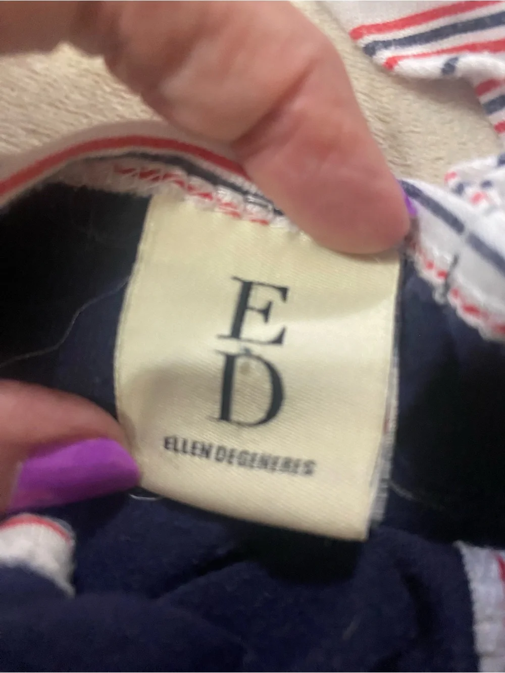 Ellen Degeneres Navy Blue Dog Tank with Red & White Trim